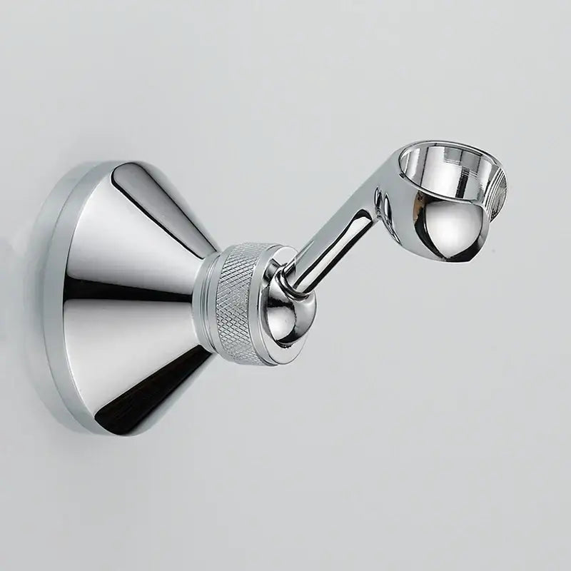 Modern chrome adjustable handheld shower holder mount with textured knurled grip and sleek reflective wall-mounted design