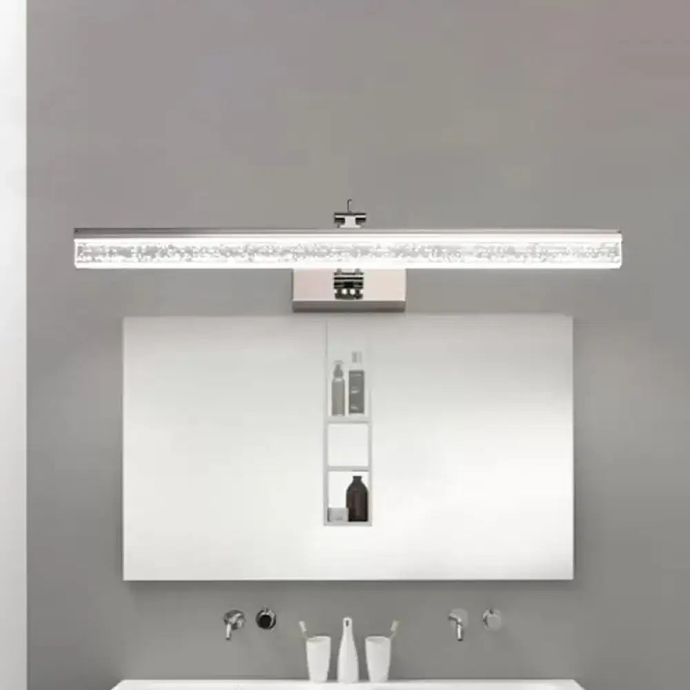 Modern chrome adjustable led vanity light with sleek rectangular design and embedded crystal accents for bathroom mirror