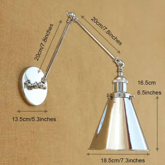 Silver adjustable wall sconce with conical shade and articulated arm for modern bedroom decorbites dream master wall light