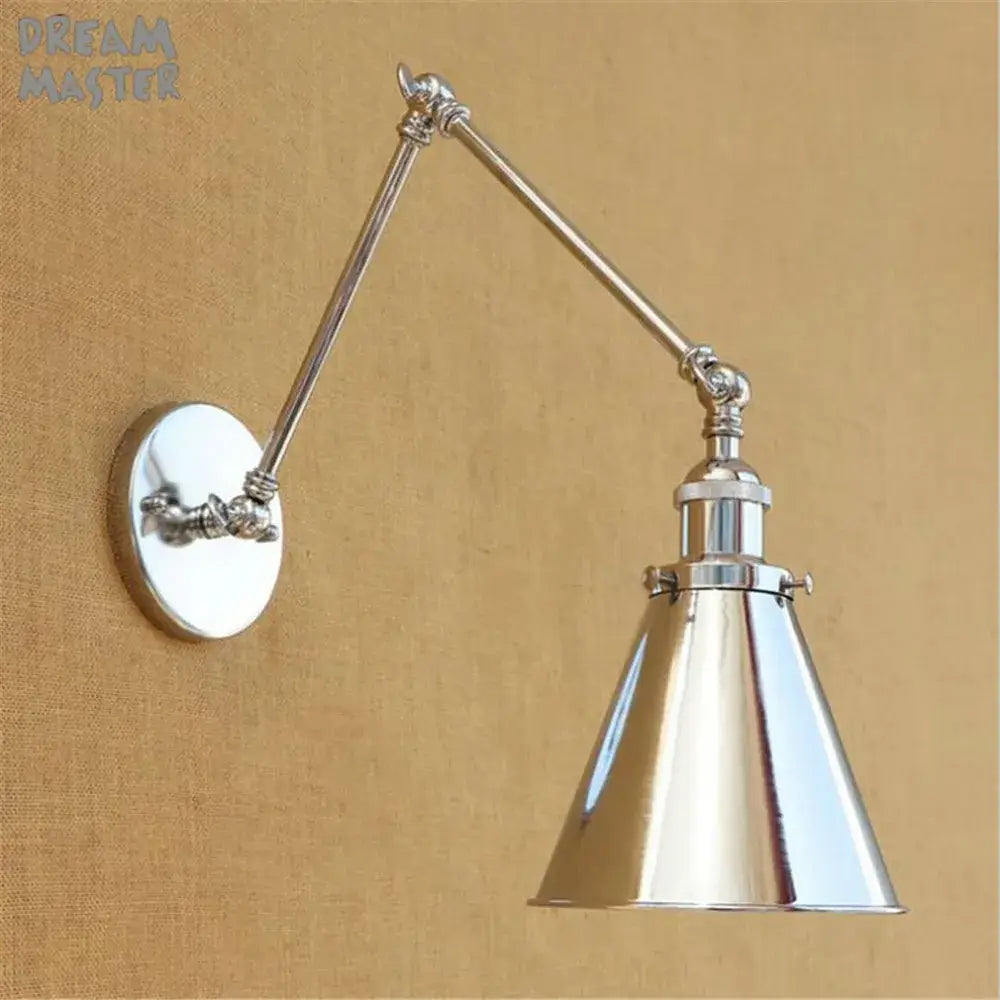 Modern chrome adjustable wall sconce with conical shade and articulated arm for bedroom wall light decorbites dream master