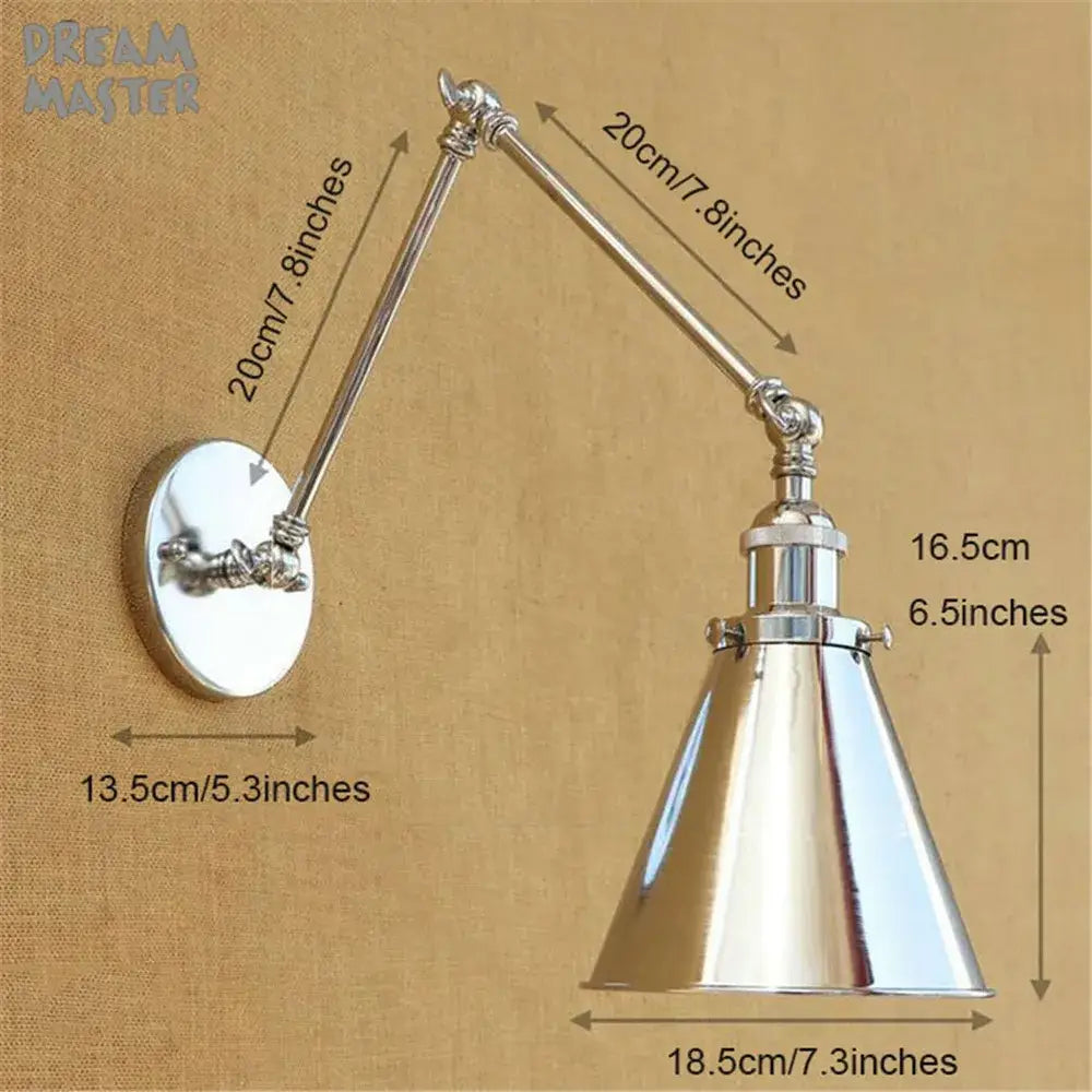 Silver chrome adjustable wall sconce with conical shade and articulated arm for bedroom wall light decorbites dream master