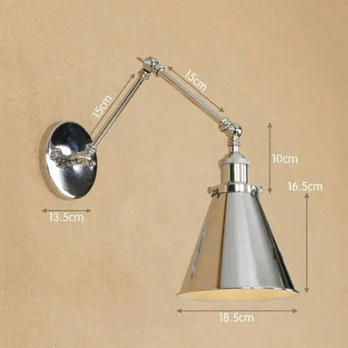 Modern chrome adjustable wall sconce with conical shade and articulated arm for bedroom wall light decorbites dream master