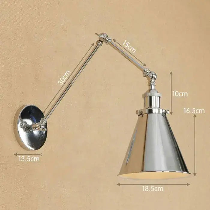 Modern chrome adjustable wall sconce with conical lampshade and articulated arm for bedroom wall light decorbites dream master