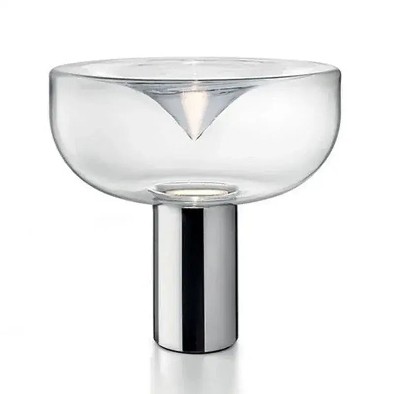 Modern chrome aella glass table lamp with clear glass and triangular cutout on chrome base for bedroom decorbites decor
