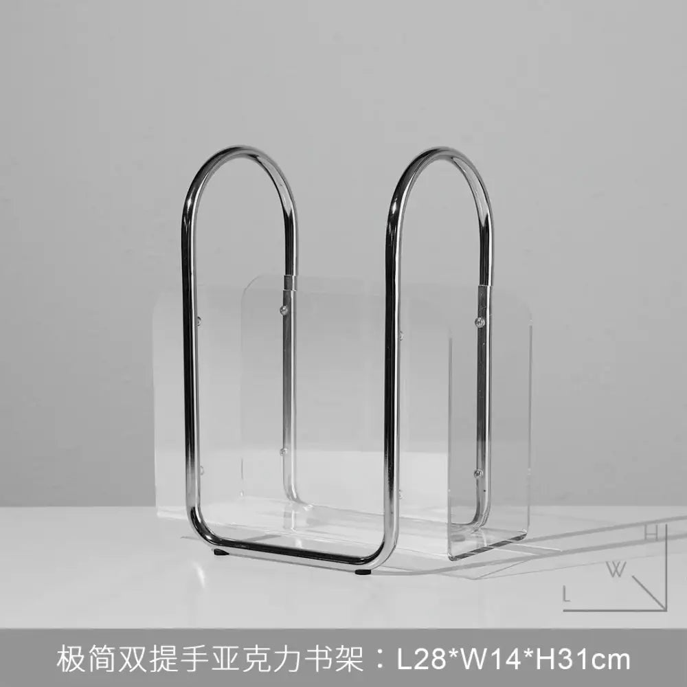 Minimalist double-handle acrylic bookshelf organizer with sleek chrome arches for decorbites desktop bookshelf use