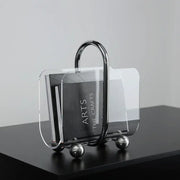 Modern chrome and acrylic desktop bookshelf organizer with sleek chrome frame and transparent sides for home office decorbites bookshelf organizer