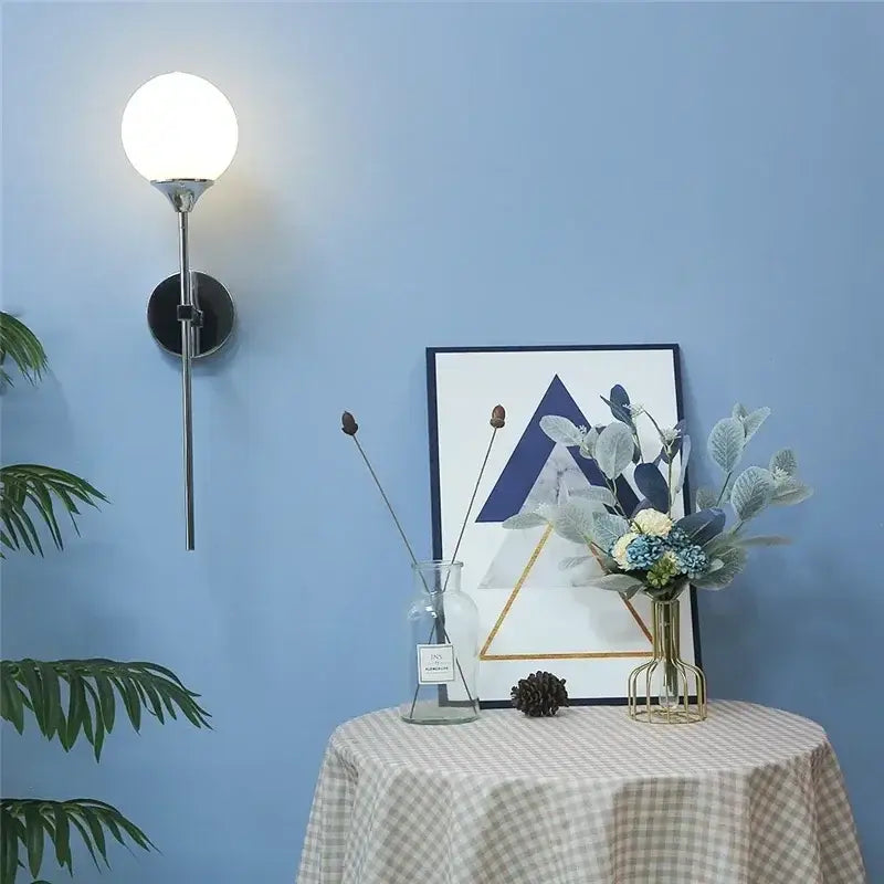 Modern chrome wall lamps with spherical frosted glass ball designed for living room decorbites glass ball lighting