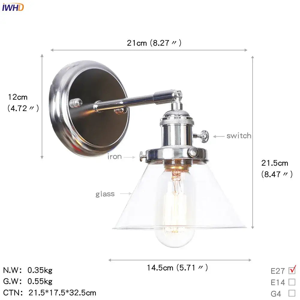 Modern chrome wall light with amber glass ball shade and exposed edison bulb for bedroom sconce lighting