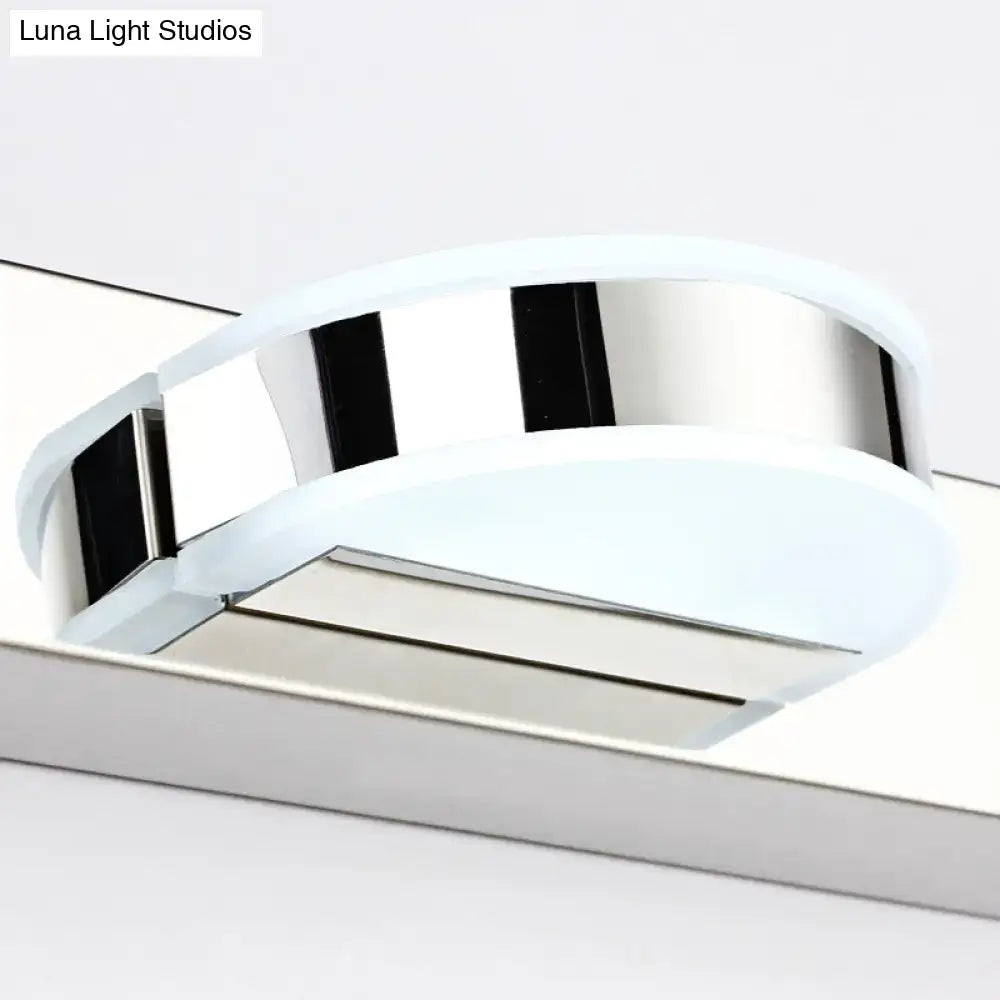Modern oval-shaped wall light with white frosted glass diffuser and polished chrome accents in nickel finish for bathroom
