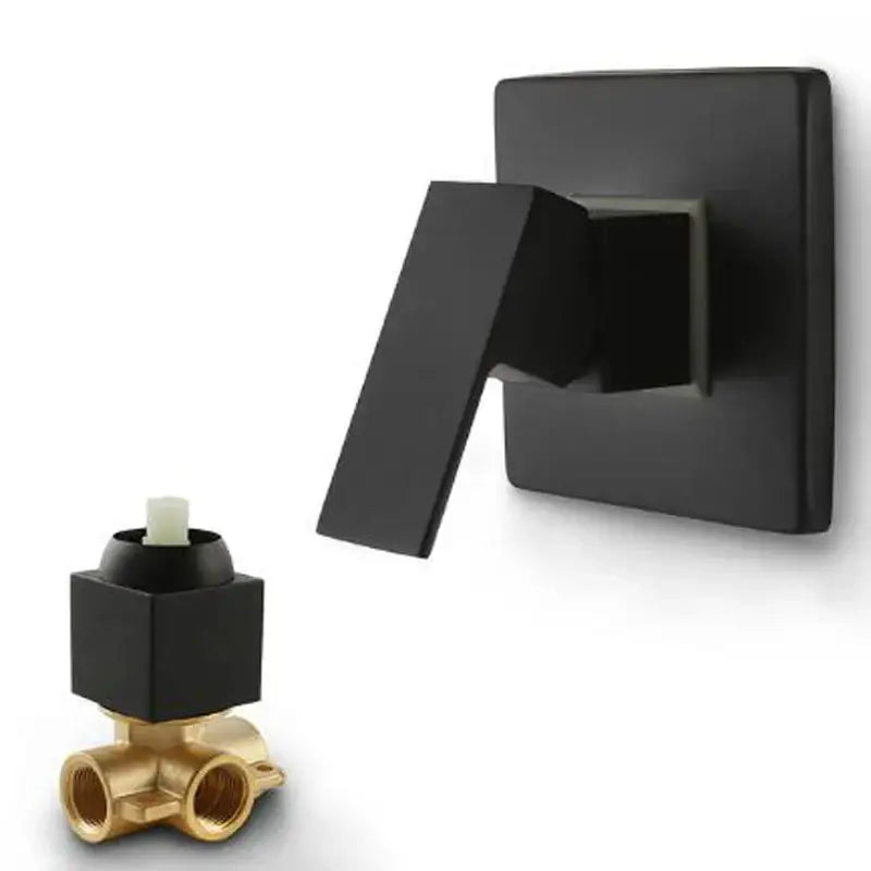 Modern chrome and black square shower mixer valve with black matte wall-mounted handle and brass valve body