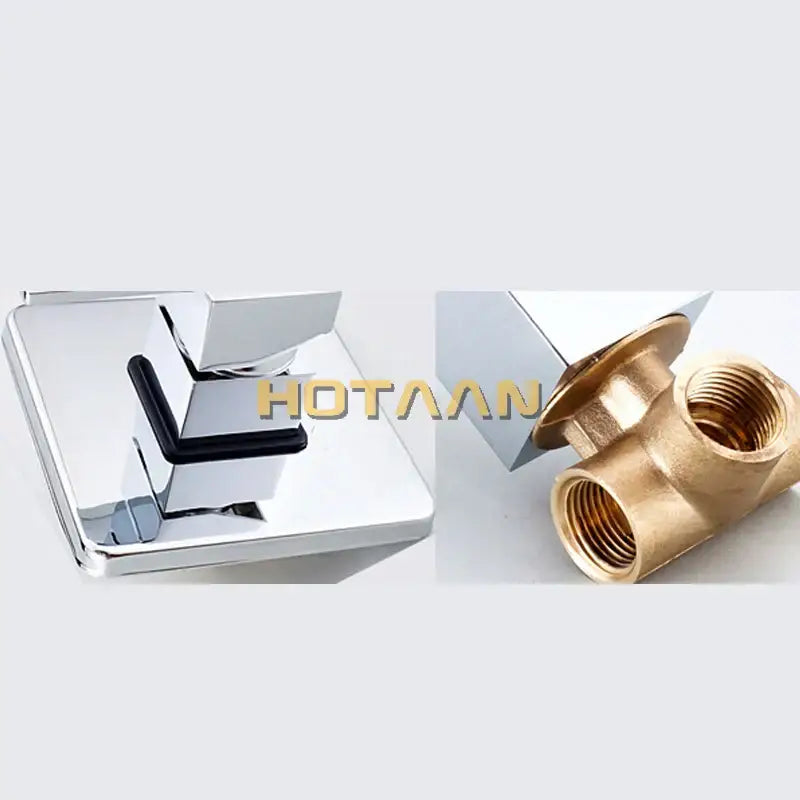 Modern chrome and black square shower mixer valve with brass threaded connection and rubber seal for bathroom use