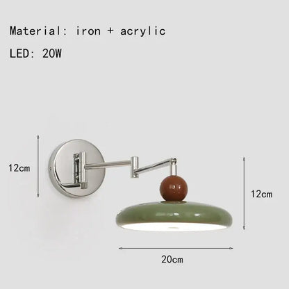 Modern chrome and ceramic iron wall light with adjustable matte olive green ceramic shade and brown detail for bedroom decorbites iron wall