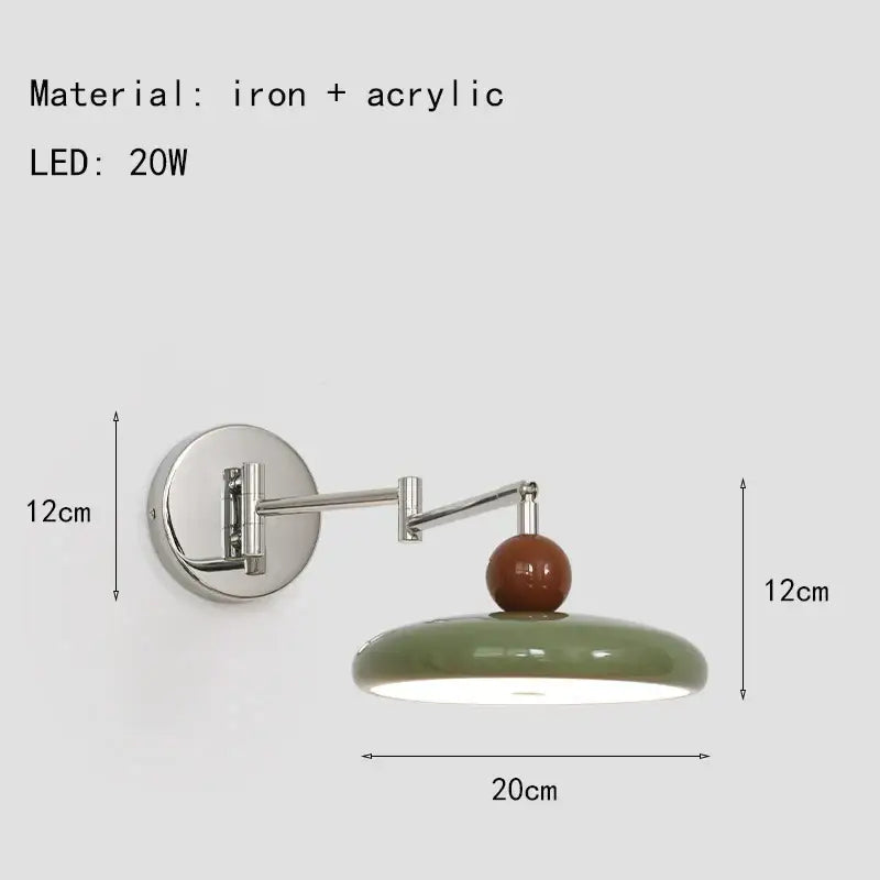 Modern chrome and ceramic iron wall light with adjustable matte olive green ceramic shade and brown detail for bedroom decorbites iron wall