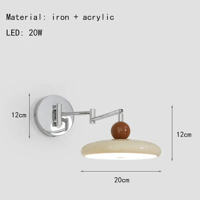 Modern chrome and ceramic iron wall light with adjustable arm and warm brown acrylic shade for bedroom decorbites iron wall