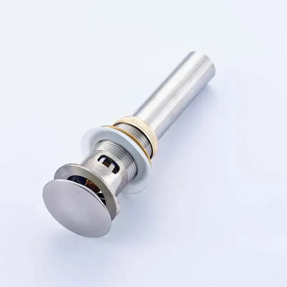 Modern chrome and gold bathroom sink pop up drain stopper with shiny chrome finish and brass threaded collar