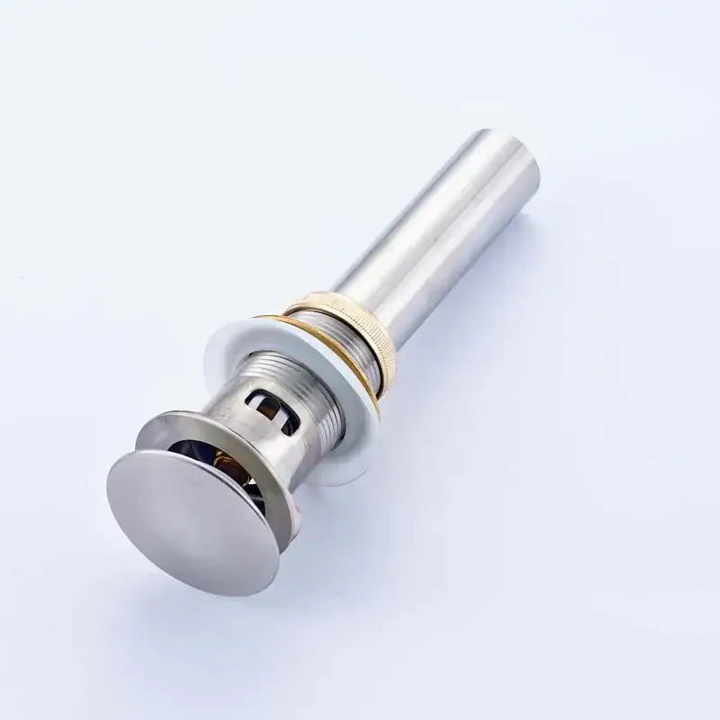 Modern chrome and gold bathroom sink pop up drain with shiny chrome finish and brass threaded collar for sink pop use