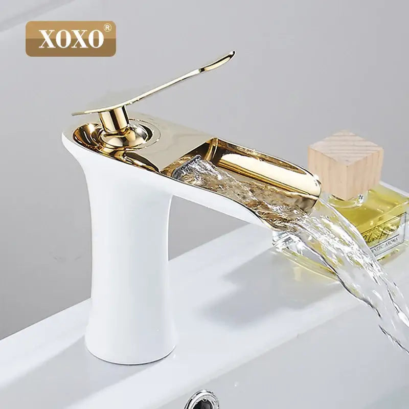Modern chrome and white copper waterfall vanity faucet with sleek gold and white design for bathroom decorbites copper waterfall