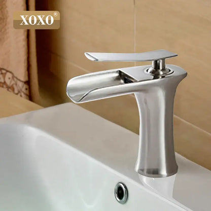 Modern chrome and white copper waterfall vanity faucet with stainless steel xoxo brand single handle decorbites copper waterfall design