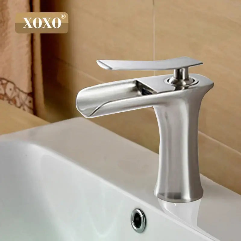 Stylish modern chrome and brushed copper waterfall vanity faucet with sleek flat handle for bathroom decorbites copper waterfall