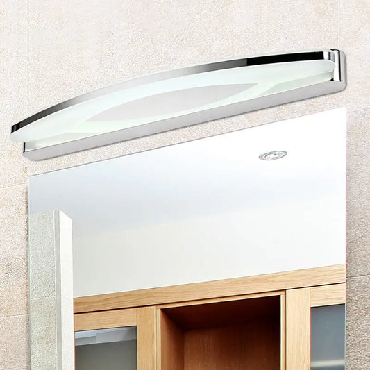 Modern chrome arc led vanity light with stainless steel finish and acrylic diffuser bulb included for bathroom sconce use