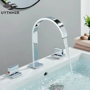 Modern chrome arched basin faucet with dual handle design featuring decorbites dual handle bathroom mixer tap