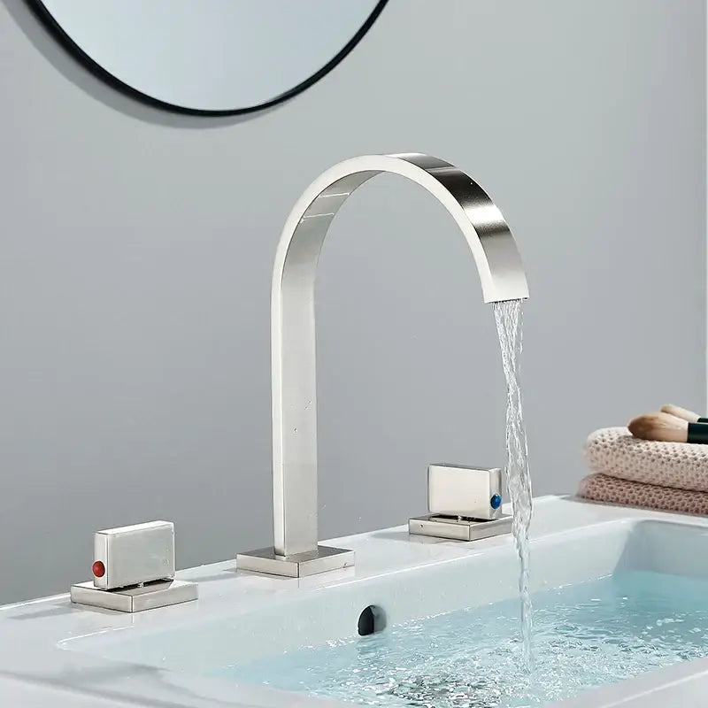 Modern chrome arched dual handle basin faucet with brushed nickel waterfall design by decorbites dual handle style
