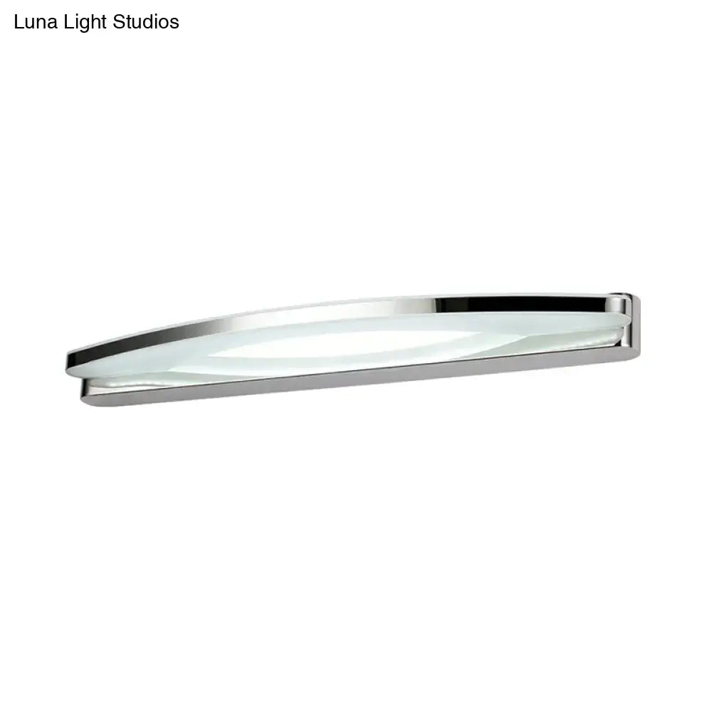 Modern chrome arched led vanity light bathroom wall sconce with sleek curved glass panel 110v-120v bulb base