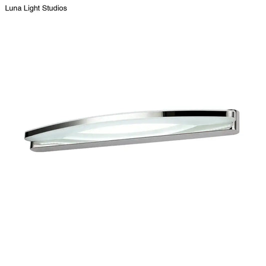 Modern chrome arched led vanity light bathroom wall sconce with sleek curved glass panel 110v-120v bulb base