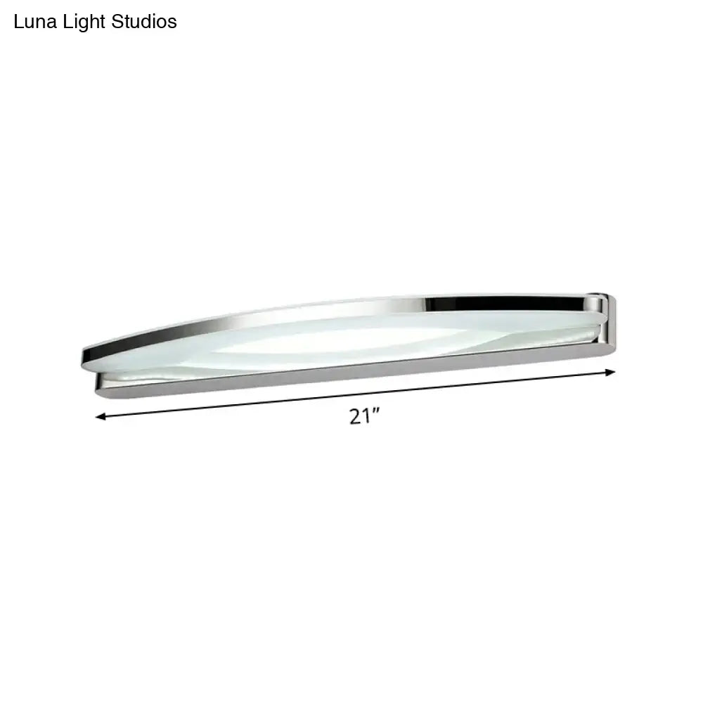 A sleek 21-inch modern chrome arched led vanity light with frosted glass for bathroom wall sconce 110v-120v use