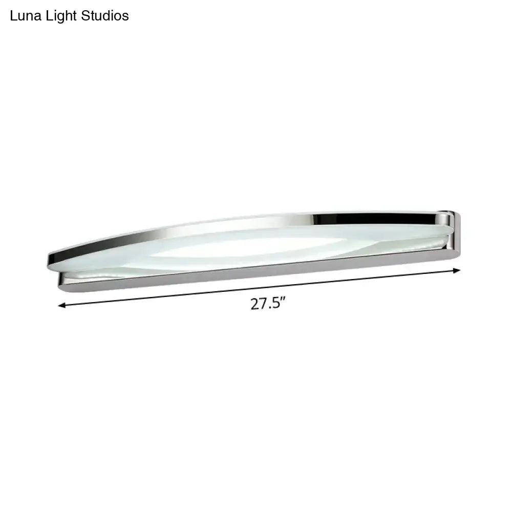 Modern chrome arched led vanity light wall sconce with sleek curved glass panel for 110v-120v bathroom use