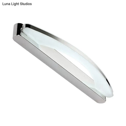 Modern chrome arched led vanity light bathroom wall sconce with sleek curved design and frosted glass diffuser 110v-120v
