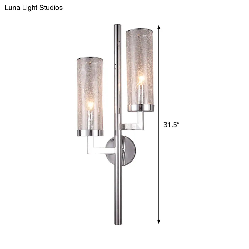 DecorBites™ DecorBites™ Modern Chrome Armed Wall Lamp with Crackle Glass Shade - 2 Bulb Metal Sconce Light Fixture