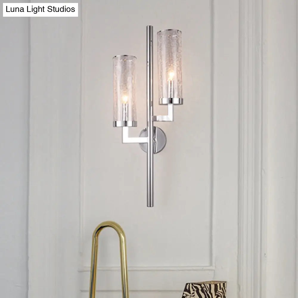 DecorBites™ DecorBites™ Modern Chrome Armed Wall Lamp with Crackle Glass Shade - 2 Bulb Metal Sconce Light Fixture