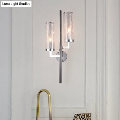 DecorBites™ DecorBites™ Modern Chrome Armed Wall Lamp with Crackle Glass Shade - 2 Bulb Metal Sconce Light Fixture
