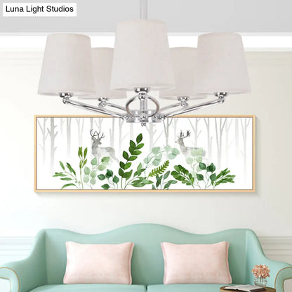 Lámpara de araña moderna cromada en forma de barril - Kit de lámpara colgante de tela de 5 luces para dormitorios