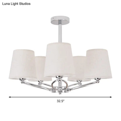 Lámpara de araña moderna cromada en forma de barril - Kit de lámpara colgante de tela de 5 luces para dormitorios