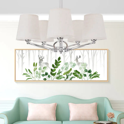 Lámpara de araña moderna cromada en forma de barril - Kit de lámpara colgante de tela de 5 luces para dormitorios