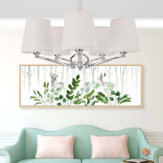 Lámpara de araña moderna cromada en forma de barril - Kit de lámpara colgante de tela de 5 luces para dormitorios