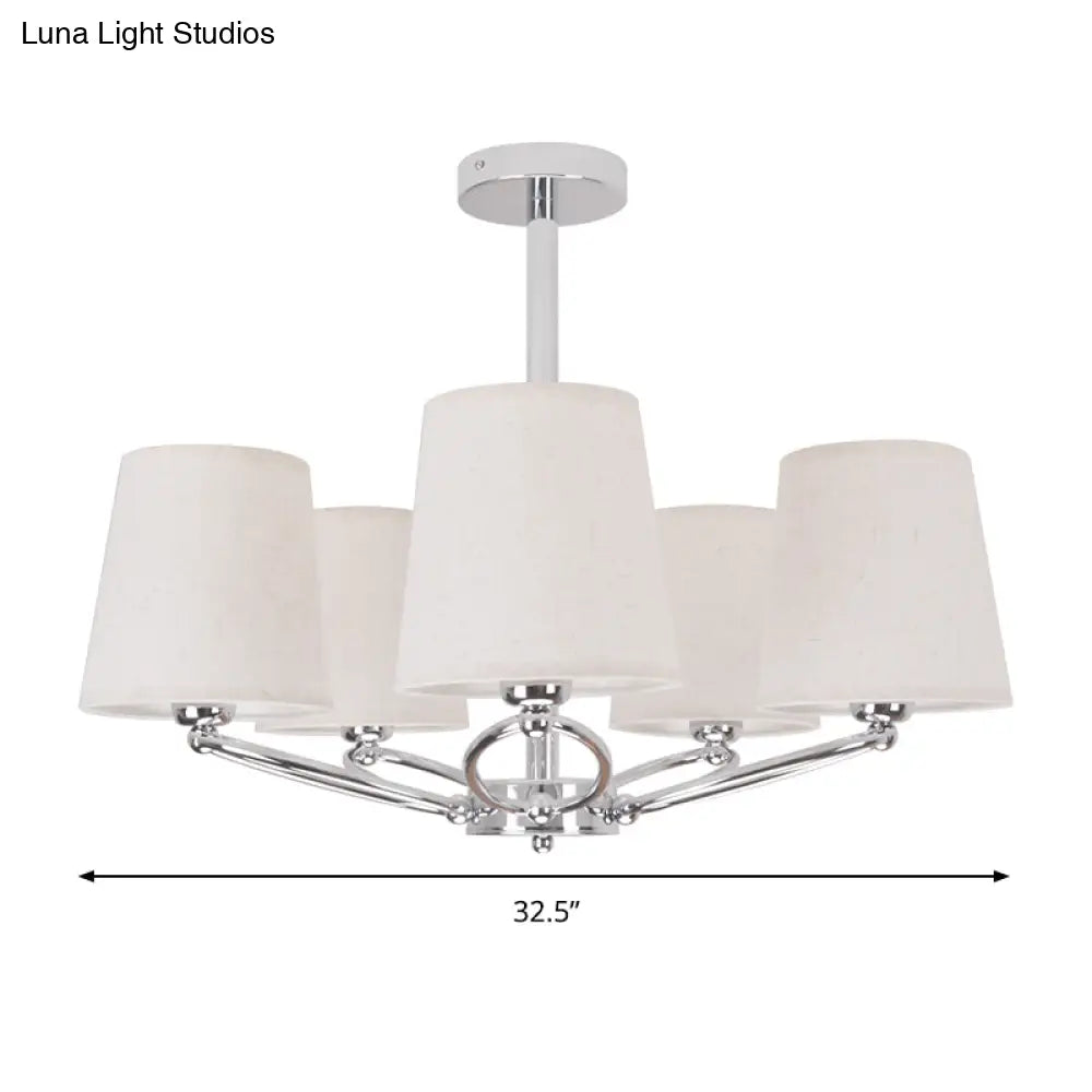 Lámpara de araña moderna cromada en forma de barril - Kit de lámpara colgante de tela de 5 luces para dormitorios