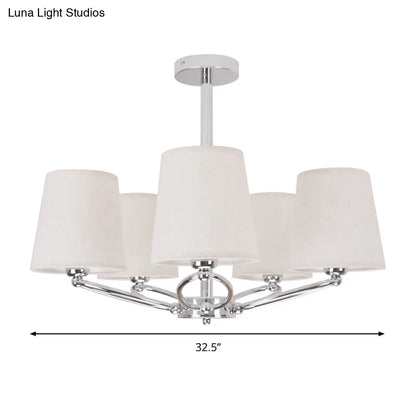 Lámpara de araña moderna cromada en forma de barril - Kit de lámpara colgante de tela de 5 luces para dormitorios