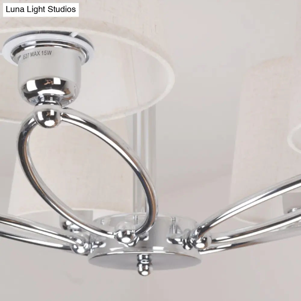 Lámpara de araña moderna cromada en forma de barril - Kit de lámpara colgante de tela de 5 luces para dormitorios