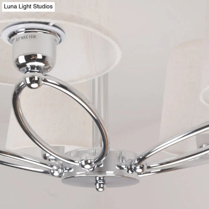 Lámpara de araña moderna cromada en forma de barril - Kit de lámpara colgante de tela de 5 luces para dormitorios