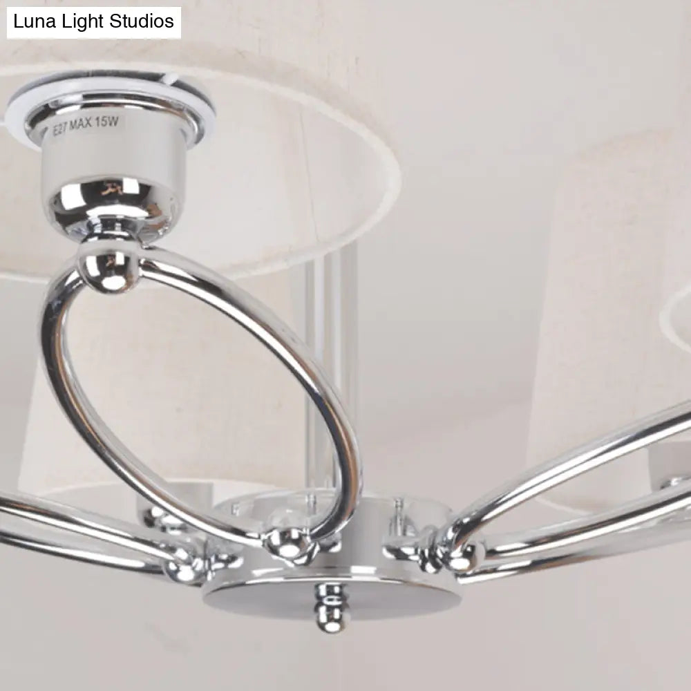 Lámpara de araña moderna cromada en forma de barril - Kit de lámpara colgante de tela de 5 luces para dormitorios