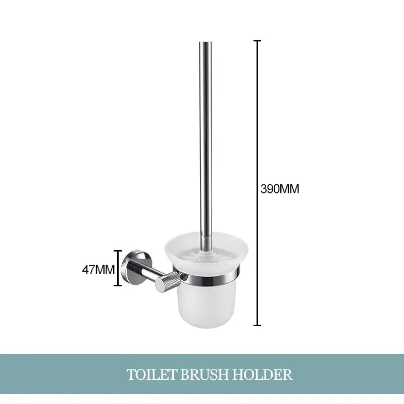 Stainless steel and white ceramic toilet brush holder with sleek modern design in decorbites bathroom essentials set