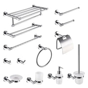 Modern chrome bathroom essentials set by decorbites featuring sleek hardware with soap dish towel racks and brush