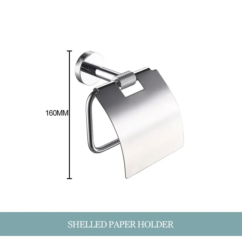 Stainless steel toilet paper holder with brushed finish in a modern chrome bathroom essentials set by decorbites bathroom essentials