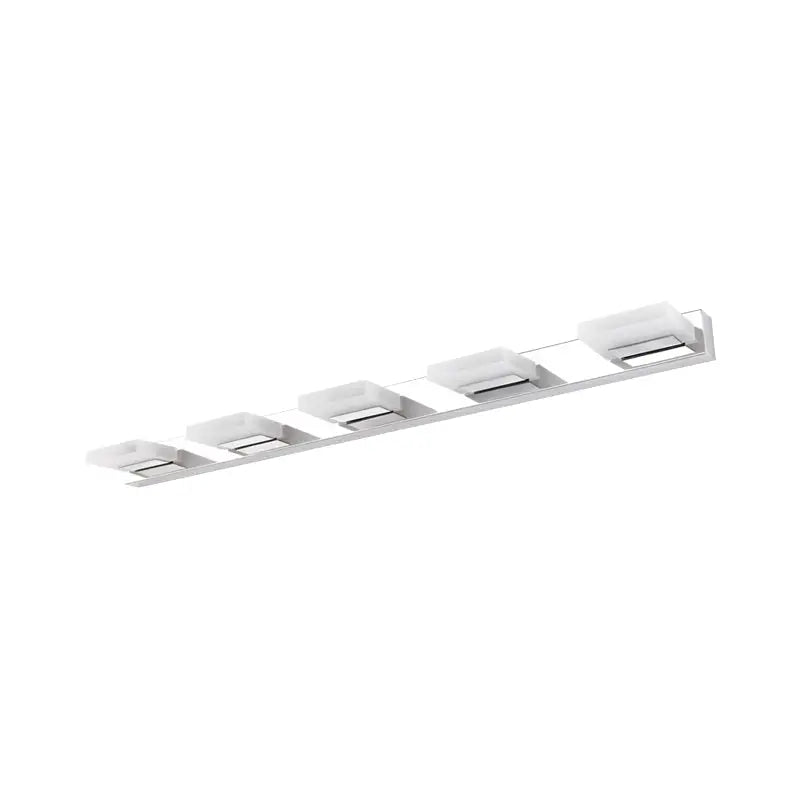 Modern chrome bathroom vanity light with five acrylic shade diffusers and bulb included for stylish bathroom lighting