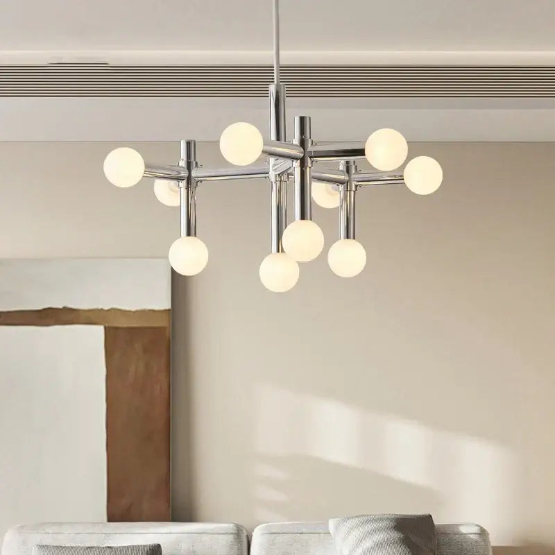 Modern chrome bauhaus glass hanging ceiling lamp with frosted glass globe bulbs for living room ceiling lamps