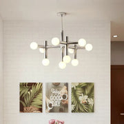 Modern chrome bauhaus glass hanging ceiling lamps with spherical white glass bulbs for living room ceiling lamps