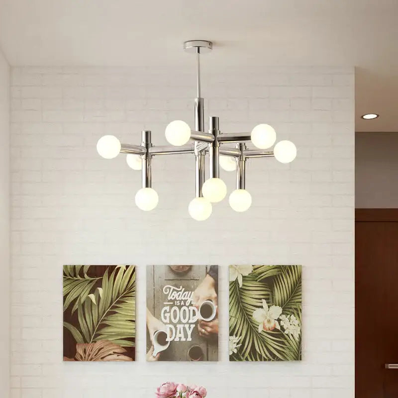 Modern chrome bauhaus glass hanging ceiling lamps with spherical white glass bulbs for living room ceiling lamps